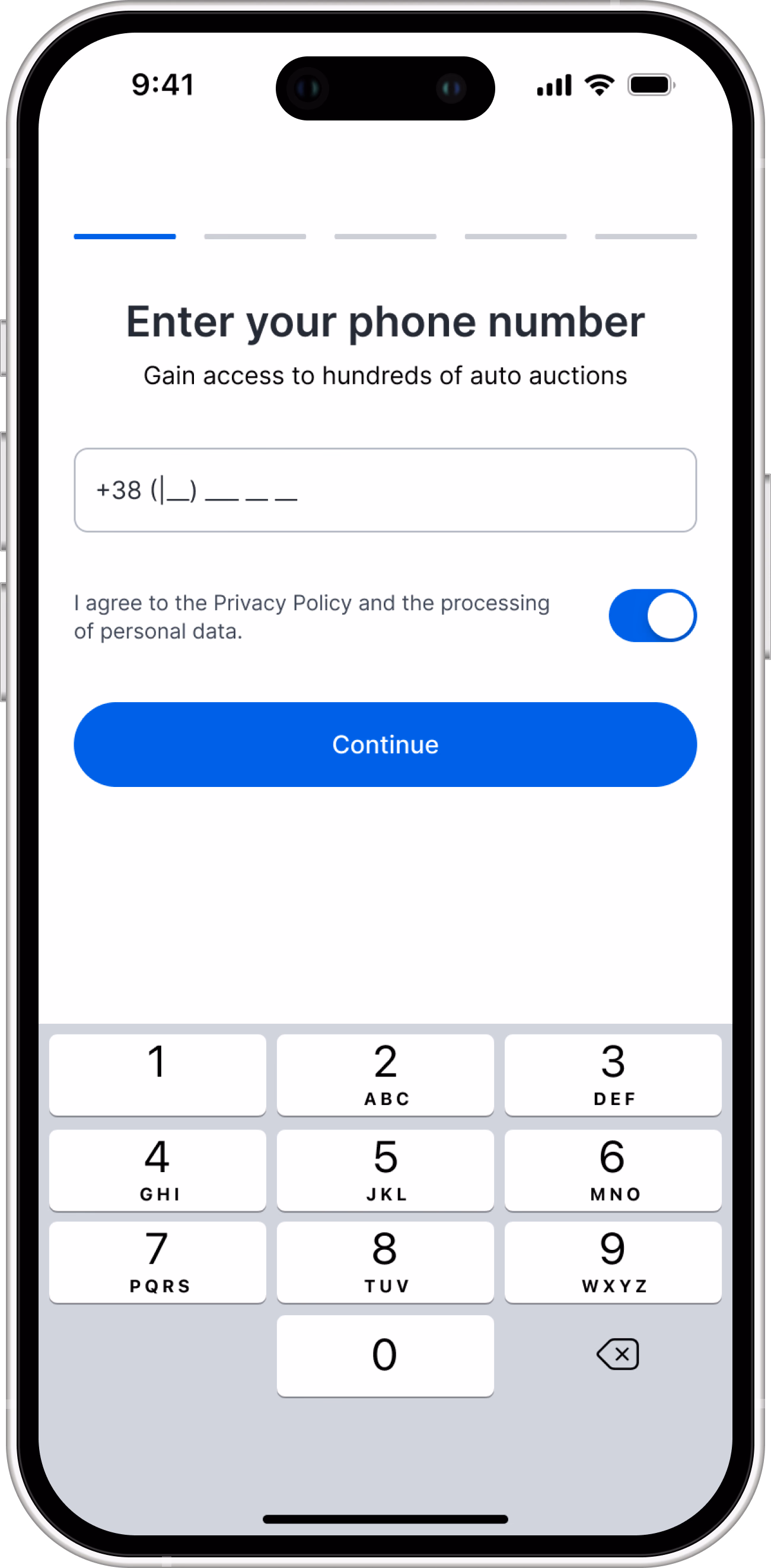 After: the app asks only for a phone number to log in, with a numeric keypad below.