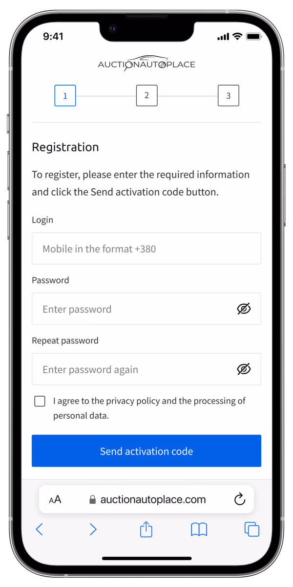 Before: the legacy web registration form on a phone, a long page of small fields and legal checkboxes.